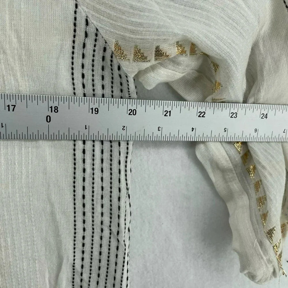 Lovestitch Blouse Women's Sz M Cream Striped Metallic Gold Puff Sleeves Tassel - Picture 3 of 12